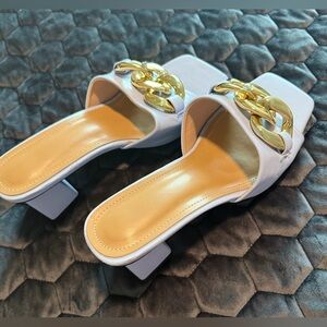 NWOT Elegant Light Blue Mules with Gold Hardware - Size 8-1/2